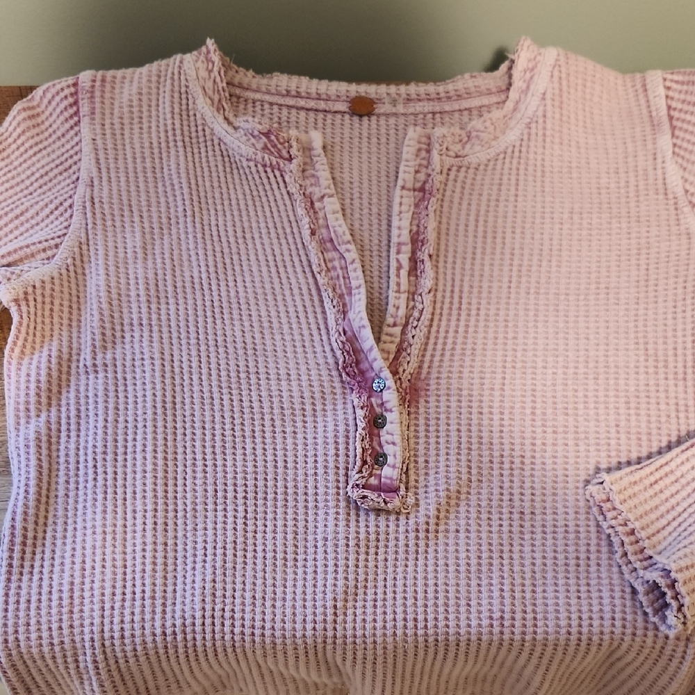 Free People Pink Waffle Henley